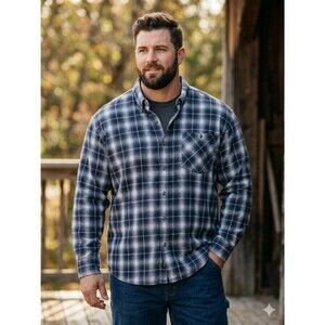 Noble Outfitters Men's 3XL Blue Gray Plaid Long Sleeve Button Down Flannel Shirt